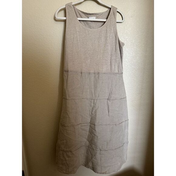 J. Jill Flax Linen Sleeveless Tiered Midi Dress Pockets Boho Sz MP NEW Beige - Picture 2 of 5